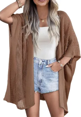 SHEWIN Cardigan Sweaters for Women 3/4 Sleeve Open Front Cover Up Crochet Lightweight Summer Cardigans Sweater