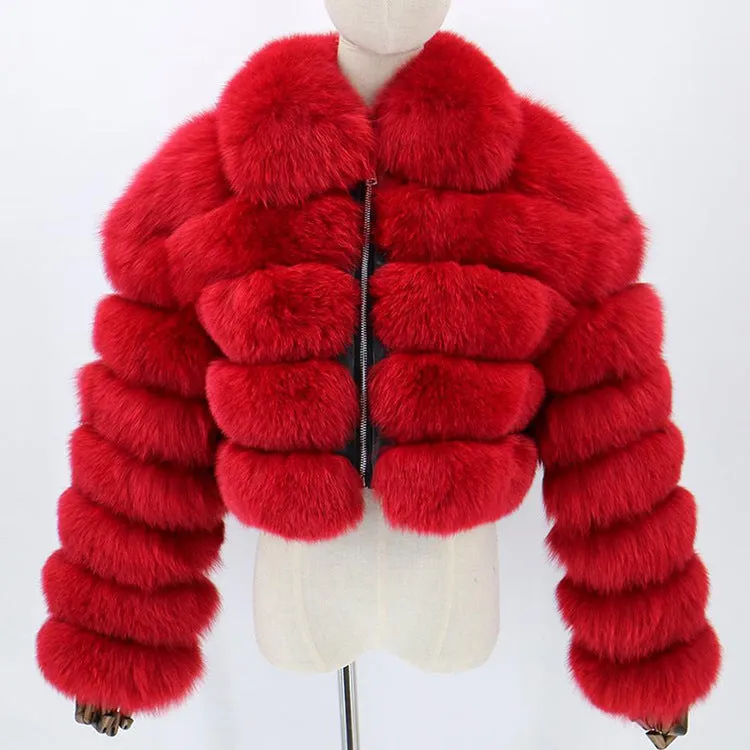 Short lapel imitation fur coat