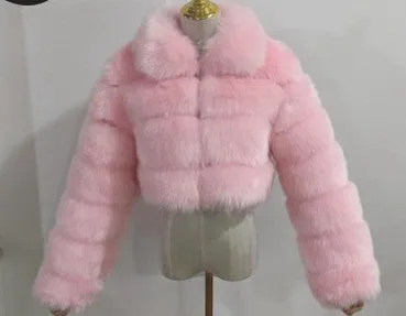 Short lapel imitation fur coat
