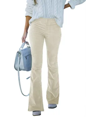 Sidefeel Women's Corduroy Flare Pants Elastic Waist Bell Bottom Trousers 2024 Women Fashions