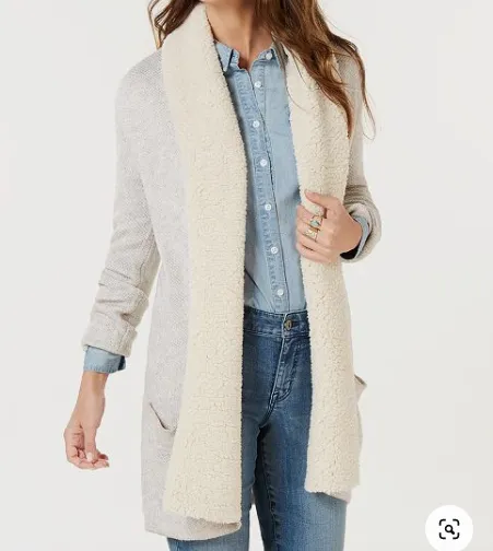 Style & Co Womens Fleece-Collar Open Cardigan