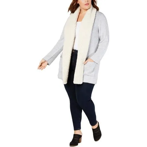 Style & Co Womens Fleece-Collar Open Cardigan