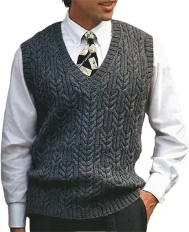 Sweaters for Men V-Neck Casual Knitted Vest Cozy Warm Solid Pullover Fall Loose Sleeveless Knitwear Cable Sweater