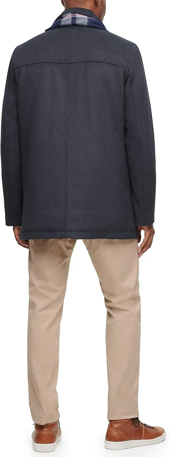 Tommy Hilfiger Men's Size Tall Wool Melton Walking Coat With Detachable Scarf