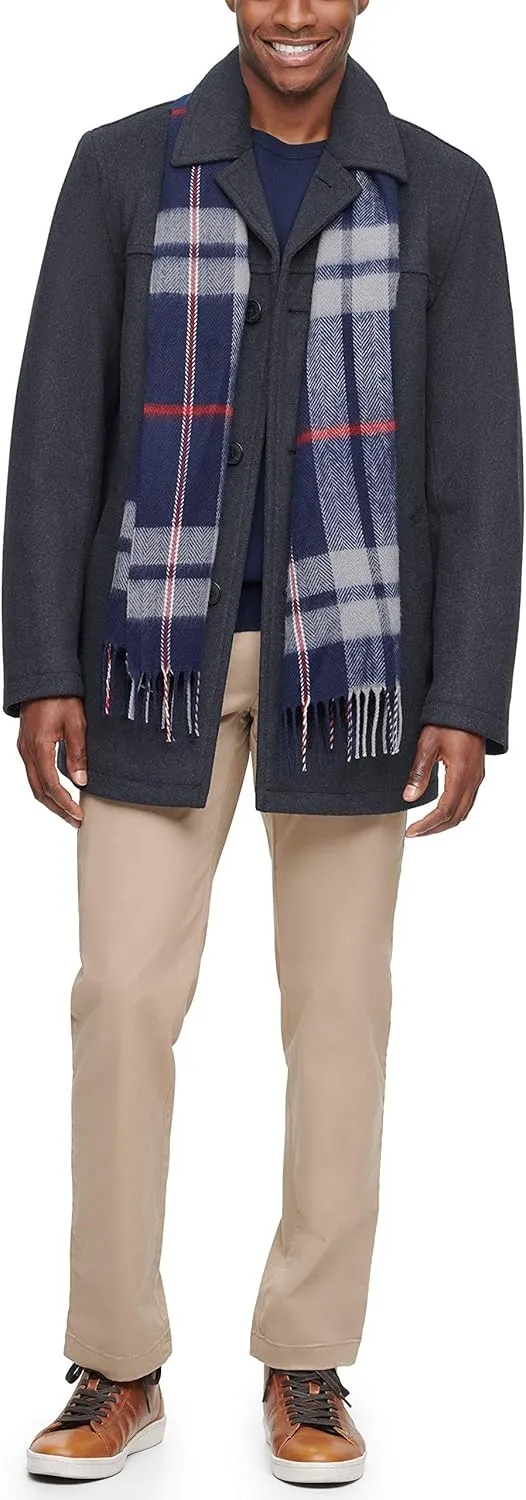 Tommy Hilfiger Men's Size Tall Wool Melton Walking Coat With Detachable Scarf