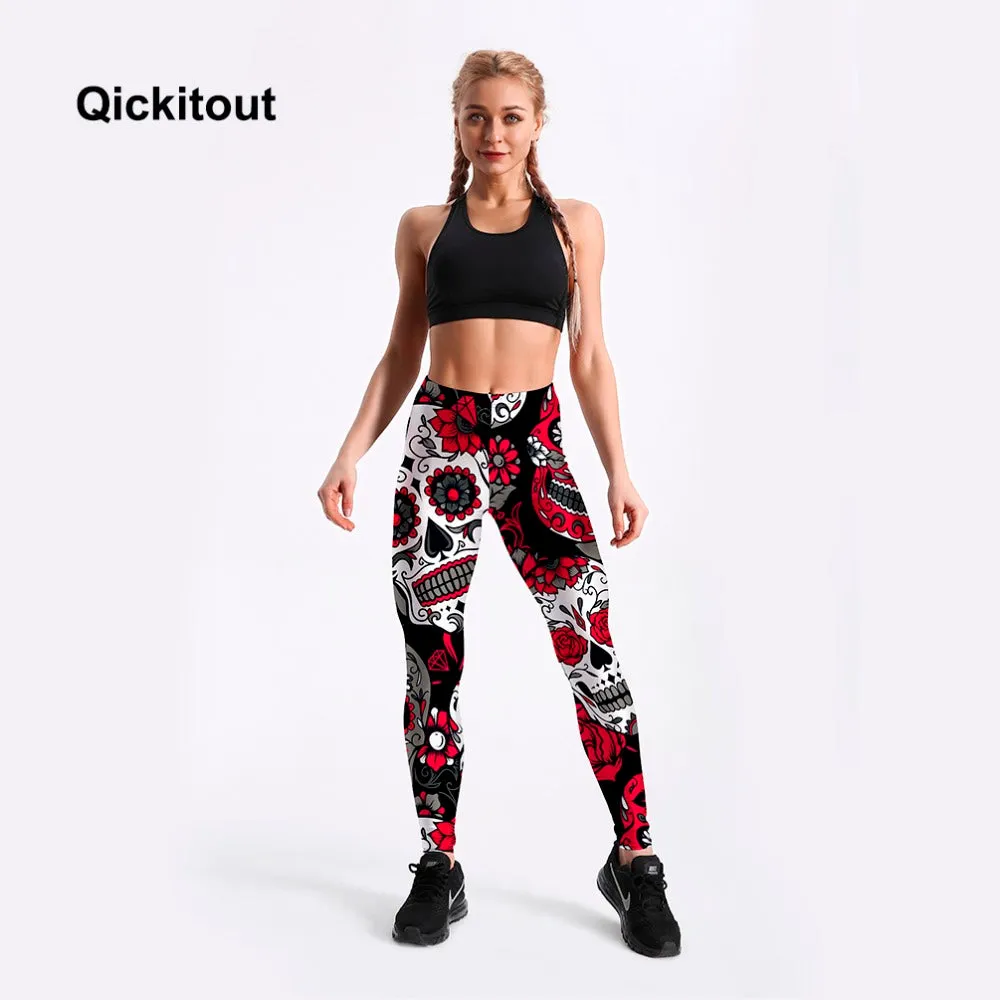 VenusFox Digital Print Skull&flower Black Leggings