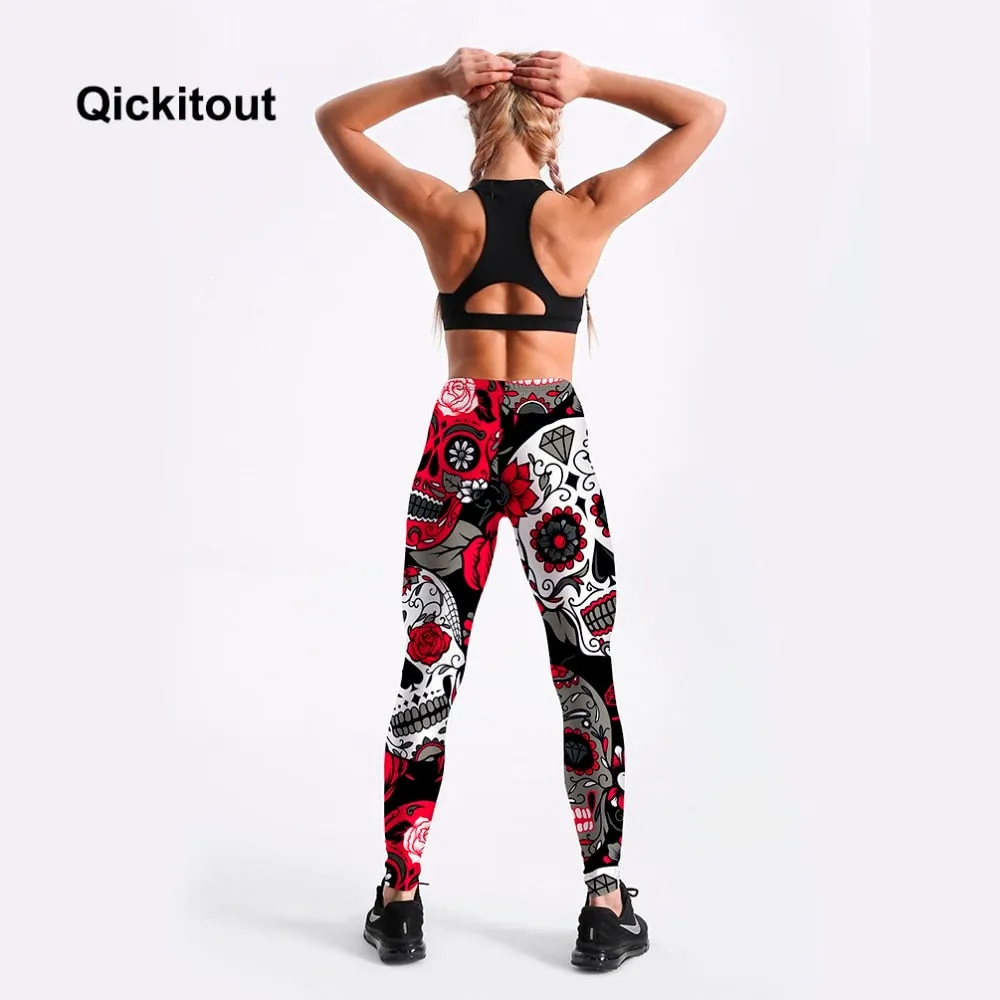 VenusFox Digital Print Skull&flower Black Leggings