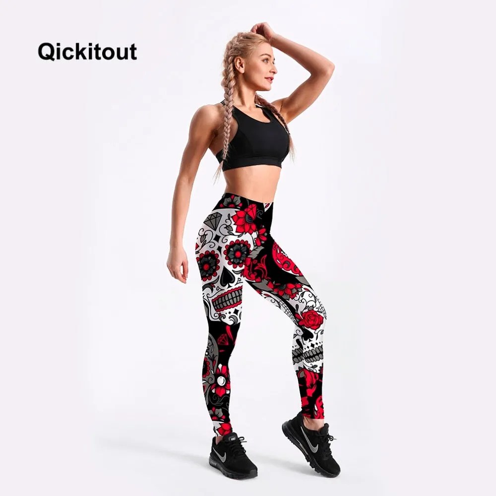 VenusFox Digital Print Skull&flower Black Leggings