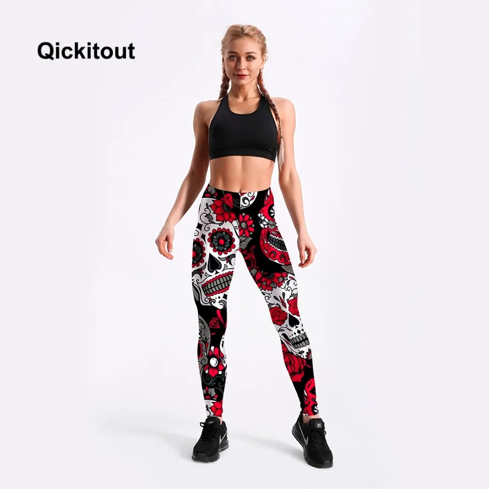 VenusFox Digital Print Skull&flower Black Leggings