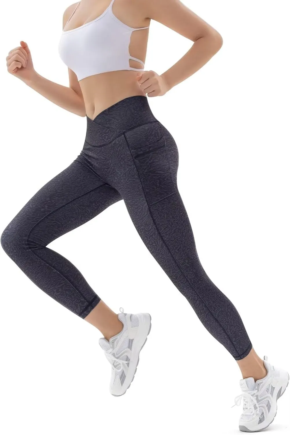 Vertvie Women's High Waisted Leggings Crossover V Waist Butt Lift Yoga Pants Athletic Tummy Control Workout Leggings