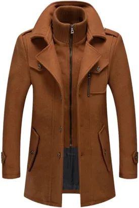 Winter Wool Coat Men Double Collar Thick Jacket Single Breasted Trench Coat Wool Blends Overcoats