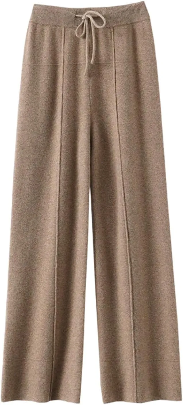 Women Cashmere Pants Basic Casual Wide Leg Pants Merino Wool Knitwear Soft Trousers