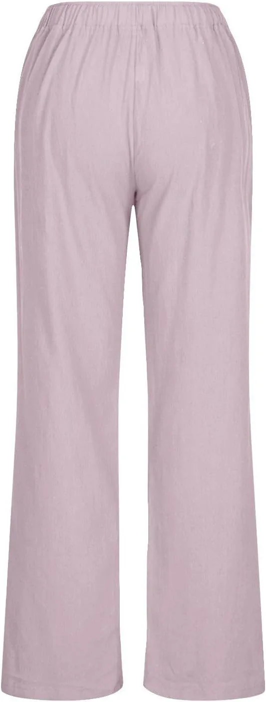 Women's Cotton Linen Pants Summer Casual Wide Leg Pant Loose Drawstring High Waist Palazzo Trousers with Pockets