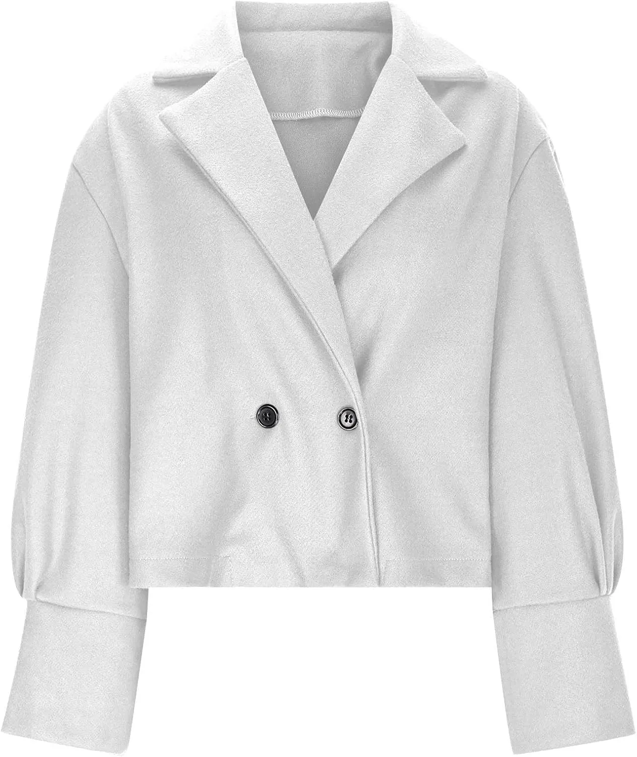 Womens Cropped Coat Wool Blend Long Sleeve Lapel Collar Solid Pea Coat Baggy Comfy Business Office Work Outerwear