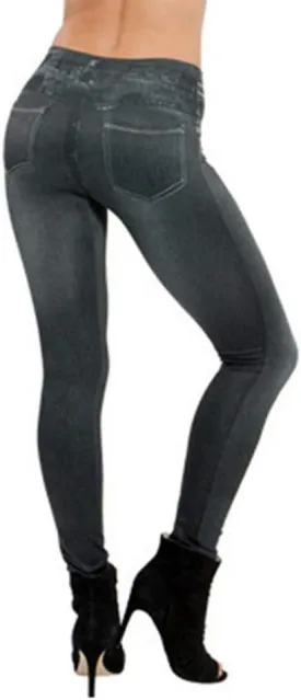 Women's Denim Print Leggings Seamless Stretchy Fake Jeans High Waist Tummy Control Jean Look Leggings Jeggings