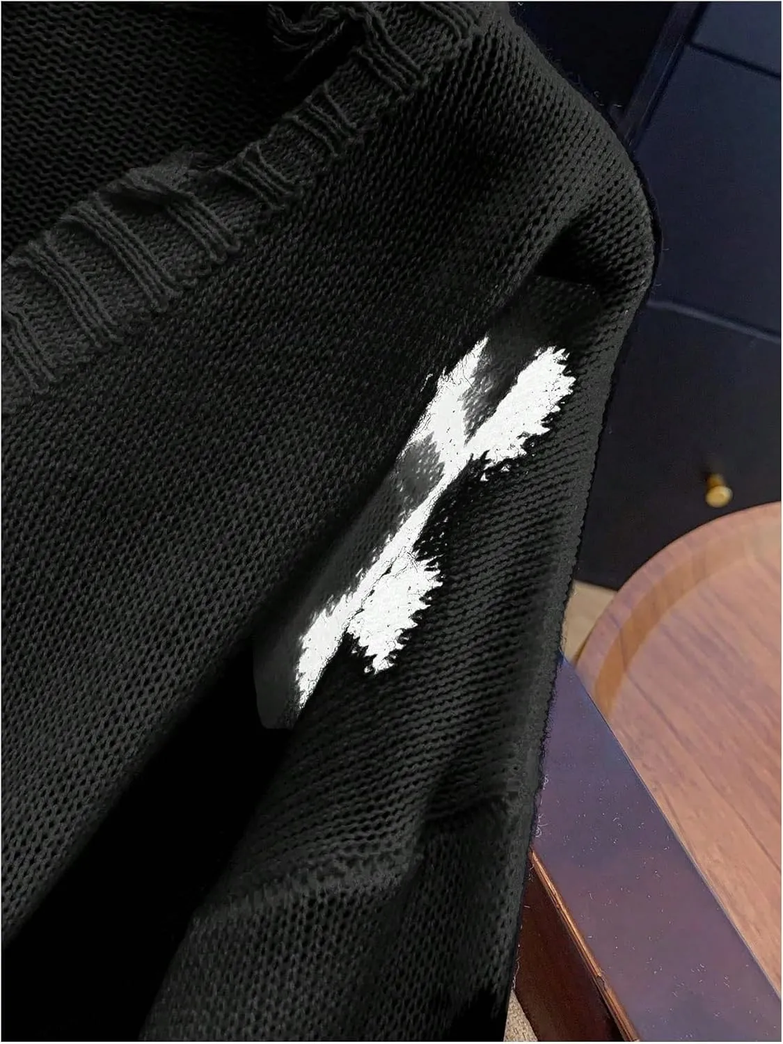 Women's Graphic Sweaters V Neck Long Sleeve Distressed Sweaters Raw Hem Knitted Pullover Top