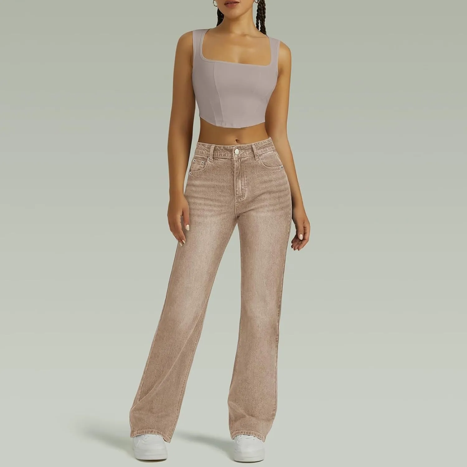Womens Straight Leg Jeans High Waisted Trendy Welt Stretchy Baggy Loose Denim Pants with Pockets