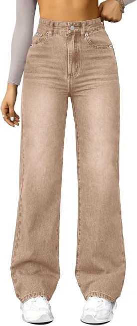 Womens Straight Leg Jeans High Waisted Trendy Welt Stretchy Baggy Loose Denim Pants with Pockets