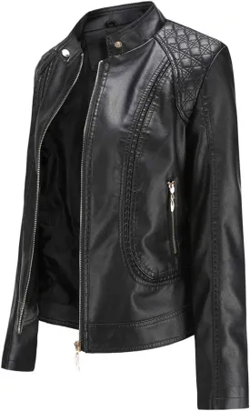 Women's Trendy Faux Leather Jacket Moto Short Jacket Fashion PU Jacket Coat