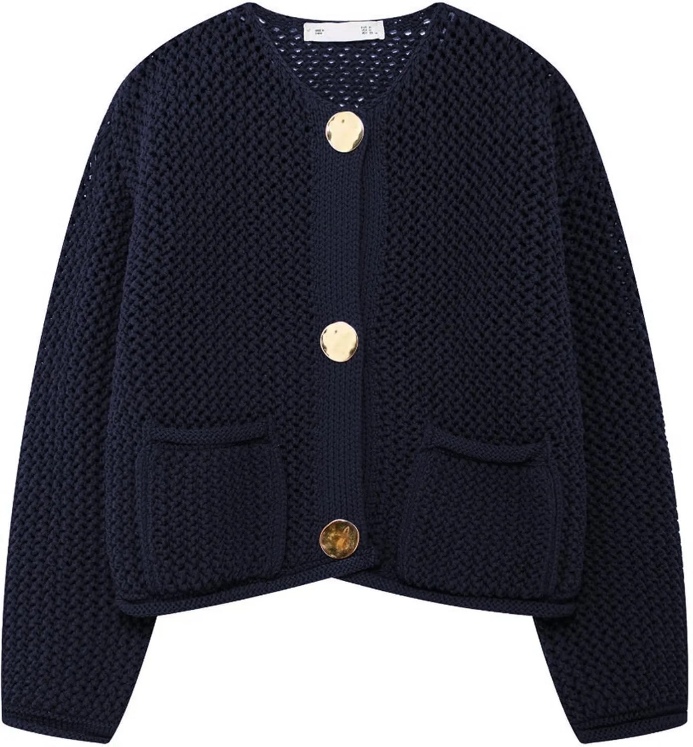 Wyeysyt Womens Cropped Cardigan Sweaters Chunky Knit Gold Button Down Open Front Cardigan Long Sleeve Crop Crochet Sweaters