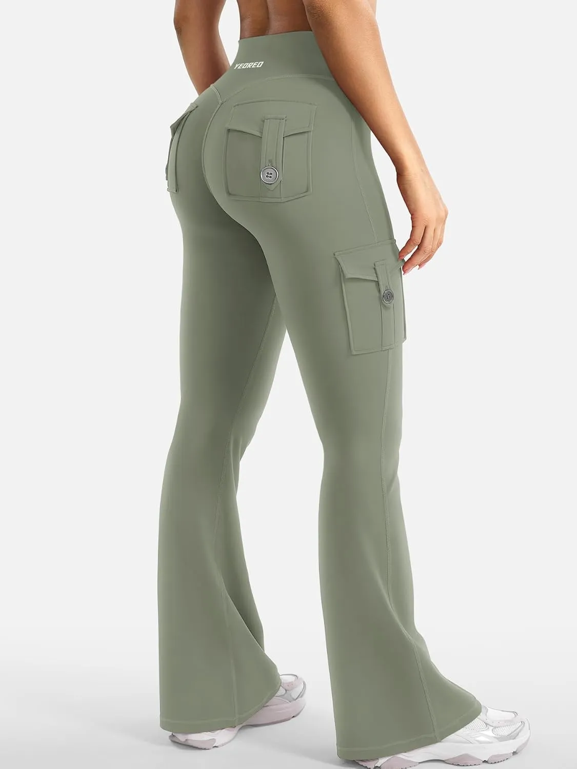 YEOREO CoreFlex Women Workout Flare Leggings with Pockets Hidden Scrunch High Waisted Cargo Gym Yoga No Front Seam Leggings