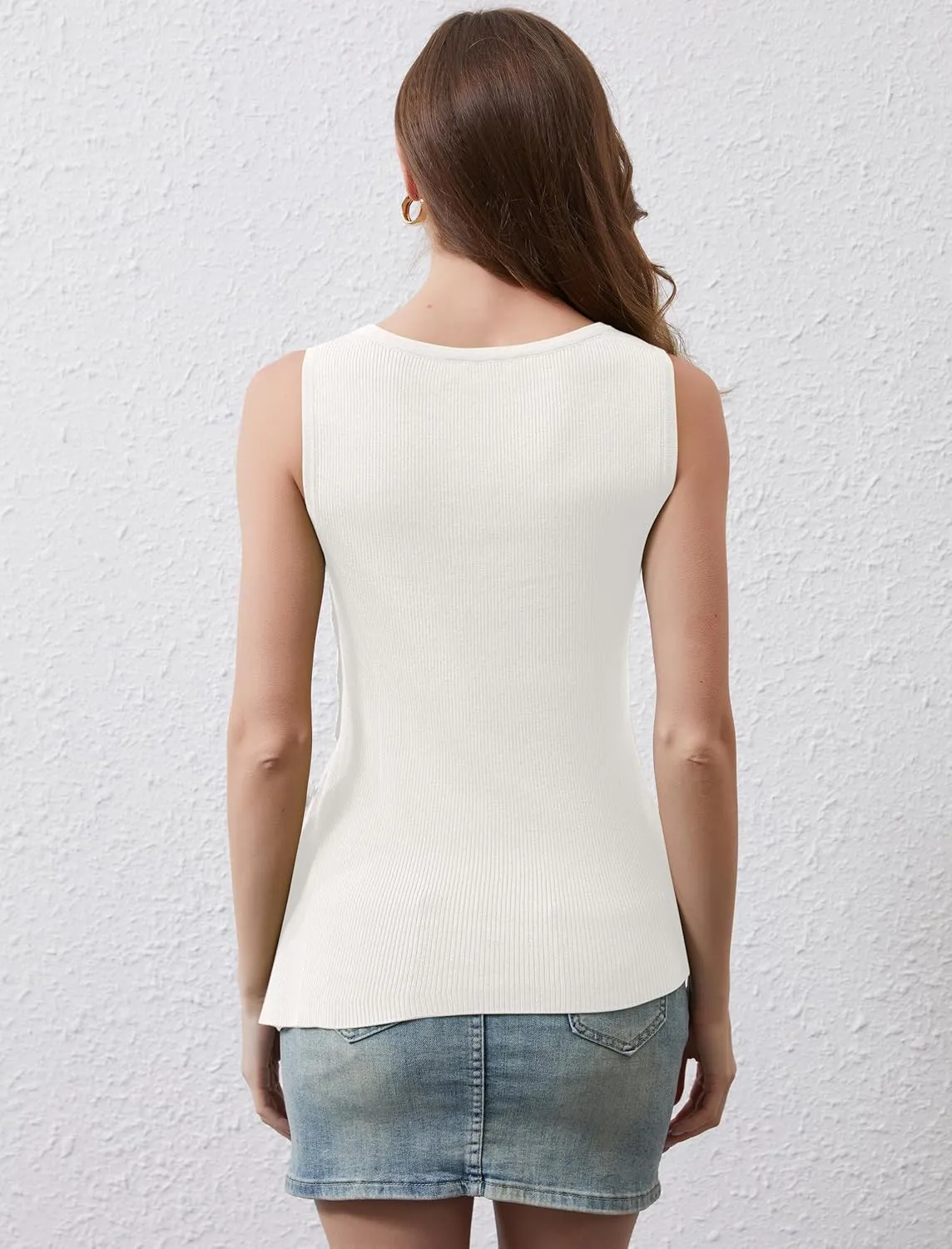Ythomm Womens Asymmetrical Side-Button Slit Tank Tops Sleeveless Boat Neck Ribbed Knit Sweater Vest Solid Slim Going Out Tops